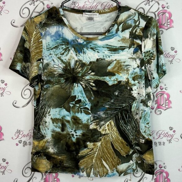 Conrad C Collection Tops - Conrad C tshirt leaf tropical  Print Short Sleeve Women's Top - Blue and Green